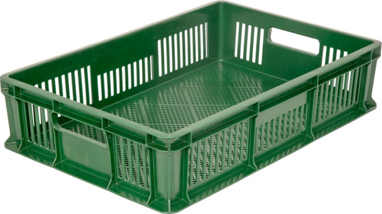 Ящик 600х400х140 мм перфорированный с ручками зеленый купить в Северодвинске Ящик 600х400х140 мм перфорированный с ручками зеленый купить в Северодвинске