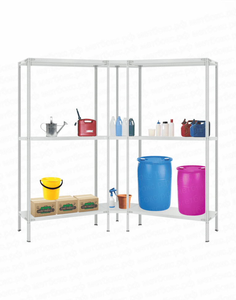 Стеллаж угловой 2000х1500х1500 (3 яруса глубиной 300мм) купить в Северодвинске