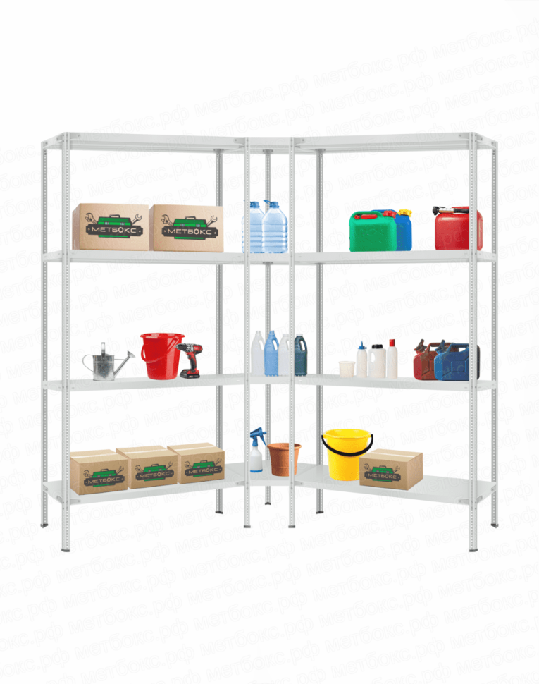 Стеллаж угловой 2000х1500х1500 (4 яруса глубиной 300мм) купить в Северодвинске